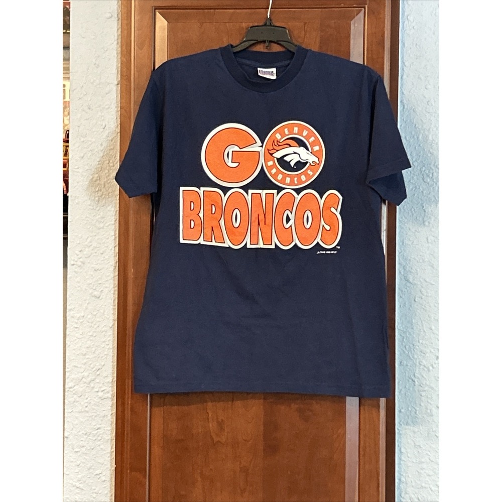 Vintage Denver Broncos Double Sided Graphic Shirt Sz Large NFL 90s Sport Attack
